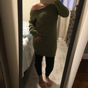 Army Green Off The Shoulder Sweater Dress